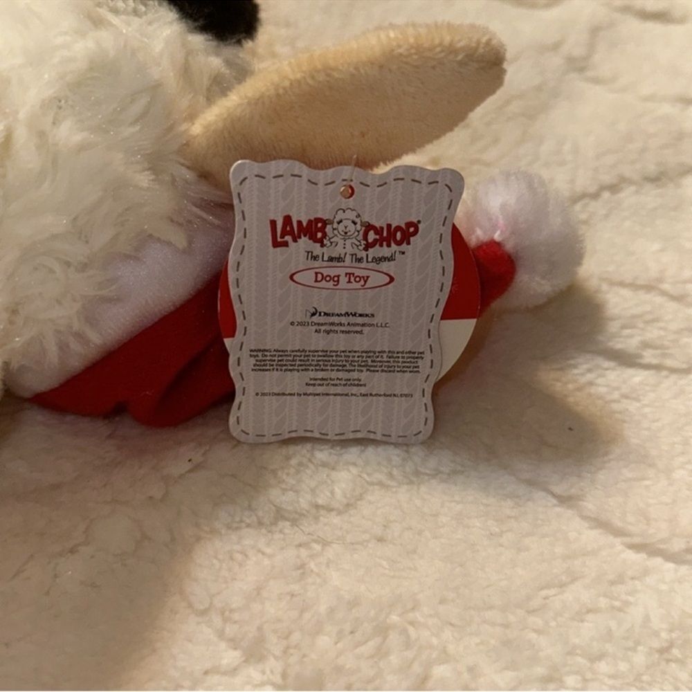 DreamW White Red Christmas Hat Holiday Plush Sweater Lamb Chop Squeaky Toy - Picture 8 of 9